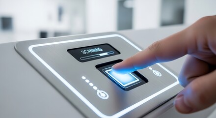 Futuristic Biometric Scanning Device with Touchscreen Interface for Secure Identity Verification