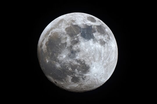 Majestic moon against deep black sky, showcasing detailed craters and surface texture, creating a stunning contrast of light and dark, perfect for astronomy enthusiasts and cosmic art lovers