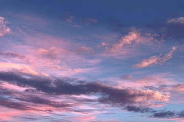 Serene pastel sky with fluffy clouds in soft pink, purple, and blue hues, evoking a tranquil dawn or dusk atmosphere, perfect for relaxation and nature-themed projects