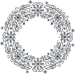 Black and white circular snowflake and leaf design