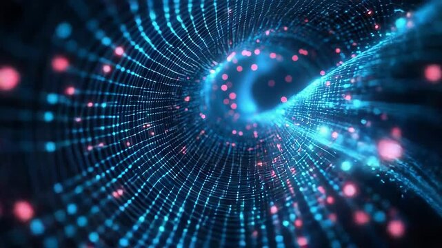 Digital data flowing through abstract light tunnel network