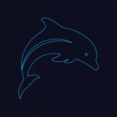 Vibrant Glowing Blue Neon Line Art Vector Depicting An Energetic Dolphin Leaping Gracefully Out Of The Water Showcasing Freedom And Oceanic Power Minimalist Marine Animal Icon Design Element