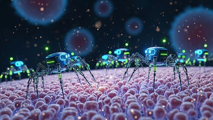 Futuristic Nanobots Exploring Cellular Environment with Advanced Robotic Technology in a Digital Microcosm