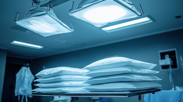 Stacks of sterile white absorbent pads in a hospital setting - Powered by Adobe