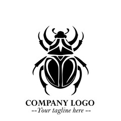 Beetle Logo Symbol in Black on the White Background with Simple Modern Insect Design