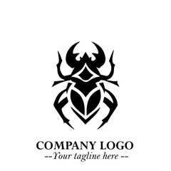 Beetle Logo Symbol in Black on the White Background with Simple Modern Insect Design