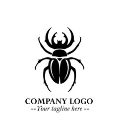 Beetle Logo Symbol in Black on the White Background with Simple Modern Insect Design