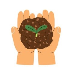 hands holding a seedling with soil, symbol of growth, ecology, nature care, and sustainability, perfect for eco and environmental designs -vector illustration