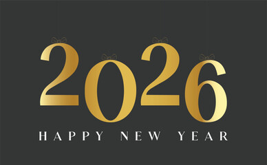 Luxury Golden Happy New Year 2026 Banner with Ribbons