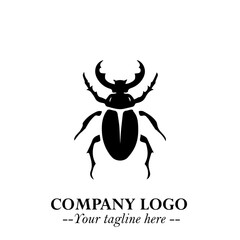 Beetle Logo Symbol in Black on the White Background with Simple Modern Insect Design
