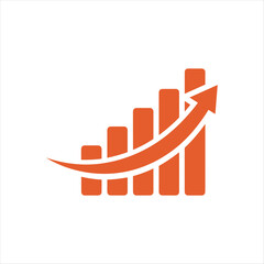 Fototapeta premium Orange Business Growth Logo with Upward Arrow and Bar Chart for Finance and Marketing Success