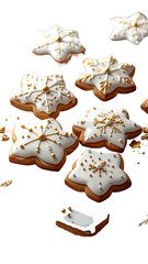Beautifully Decorated Star Shaped Cookies With White Icing And Sprinkles.