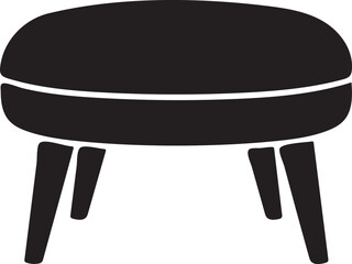 Black and White Icon of a Round Stool with Four Tapered Legs furniture symbol