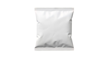 Blank white matte aluminum foil snack food pouch packaging bag mockup template, ideal for brand design, isolated on transparent background
