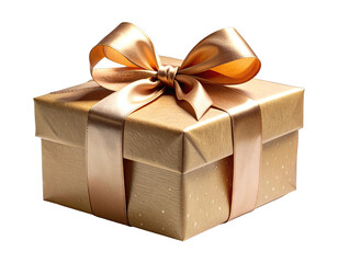 Elegant Gift Box Wrapped in Brown Paper with Golden Ribbon Bow.