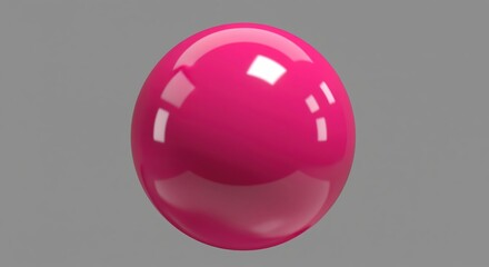 A bright pink glossy sphere with shiny reflective surface on gray background. Perfect for modern design projects, web graphics, interface elements, or abstract concepts in presentations.