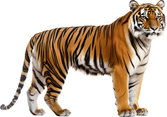 Tiger PNG isolated on a Transparent background, Side view, tiger standing full body HD image generated by Ai.	
