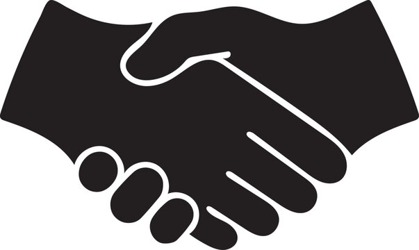 Black silhouette icon of two hands shaking in agreement or greeting handshake shaking hands