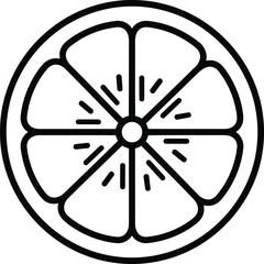 Illustration of a sliced orange, showcasing its juicy segments and circular shape for simple coloring book