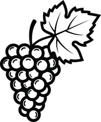 A bunch of grapes with a leaf, a delicious and healthy fruit to enjoy for simple coloring book