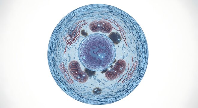 Highly Detailed Illustration of a Human Cell with Visible Organelles and Cell Structure for Scientific and Educational Use
