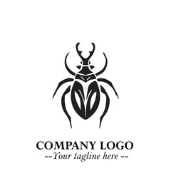 Beetle Logo Symbol in Black on the White Background with Simple Modern Insect Design