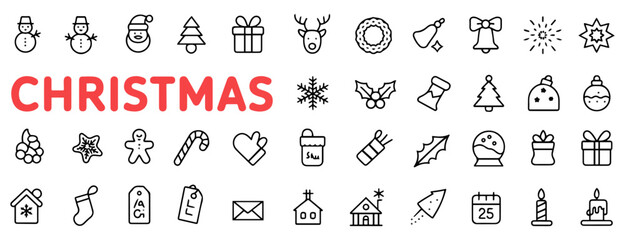 christmas line icon set collection