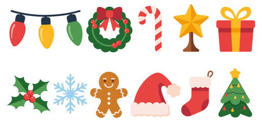 holiday and christmas flat icon set