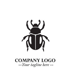 Beetle Logo Symbol in Black on the White Background with Simple Modern Insect Design