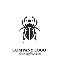 Beetle Logo Symbol in Black on the White Background with Simple Modern Insect Design