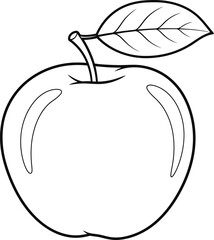Illustration of an apple with a stem and a leaf, simple and elegant design for simple coloring book