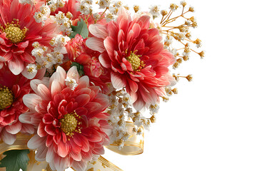 red and pink chrysanthemum flowers arrangement on a minimal background with copy space,Valentine’s Day mood.