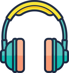 A colorful pair of headphones is depicted against a white background.