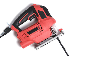 Electric jig saw isolated on white background. Power tool for work.