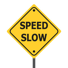 Yellow Diamond speed Slow traffic sign isolated on a white background in Illustration