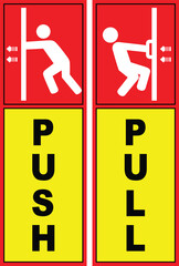 Push and pull sticker vector design for door, Pull and push sign vector file, Pull and Push sticker multicolor, push pull icons for shop door sticker.