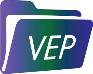 Gradient Blue and Green Folder Icon with VEP Text on White Background Keywords: folder, document, file, data, information, organization, storage, archive, management, business, office, digital