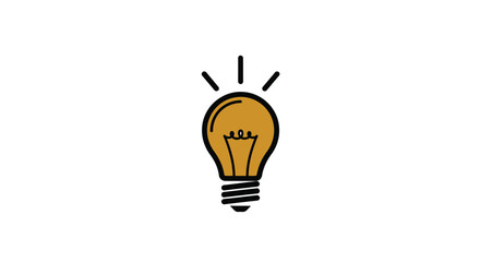 A simple illustration of a lit incandescent light bulb with radiating lines.