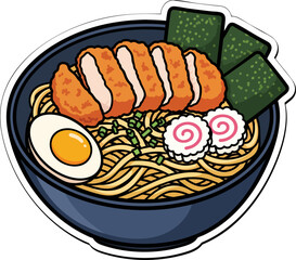 Katsu Ramen Bowl Detailed Cartoon Vector Sticker