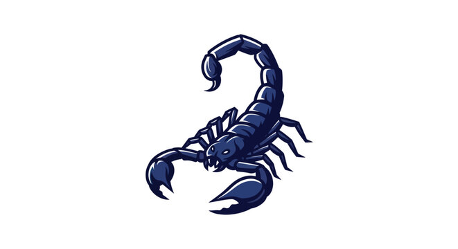 Stylized dark blue scorpion illustration on white background