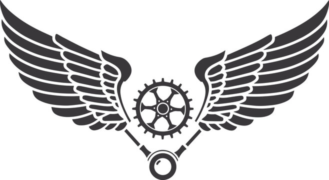 Mechanical Wings Symbol: Symbolic wings with intricate detail and gears suggesting a fusion of technology and flight, offering a unique visual metaphor.