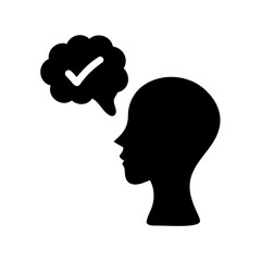 Human head profile with checkmark in speech bubble icon Vector, illustration