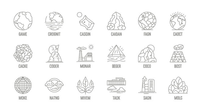 Collection of line icons representing various concepts and places.