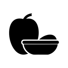 Fresh apple and a bowl with a dip or sauce in simple icon. Vector, illustration