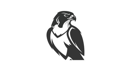 Stylized falcon illustration black and white bird of prey on white background