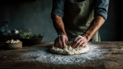 hands expertly stretch fresh pizza dough