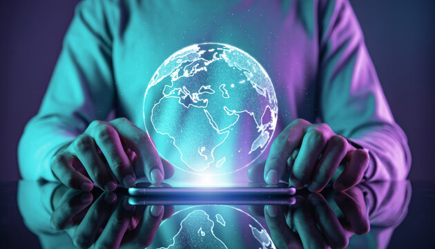 Futuristic Holographic Globe Above Smartphone Representing Global Digital Connection