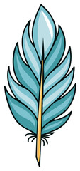 Obraz premium Delicate blue feather with black outlines and yellow quill artistic illustration