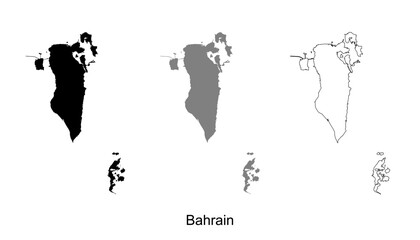 Naklejka premium Bahrain map set. Bahrain map vector. Bahrain map on silhouette, gray, and outline
