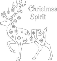 Festive reindeer with christmas ornaments for holiday coloring page fun design